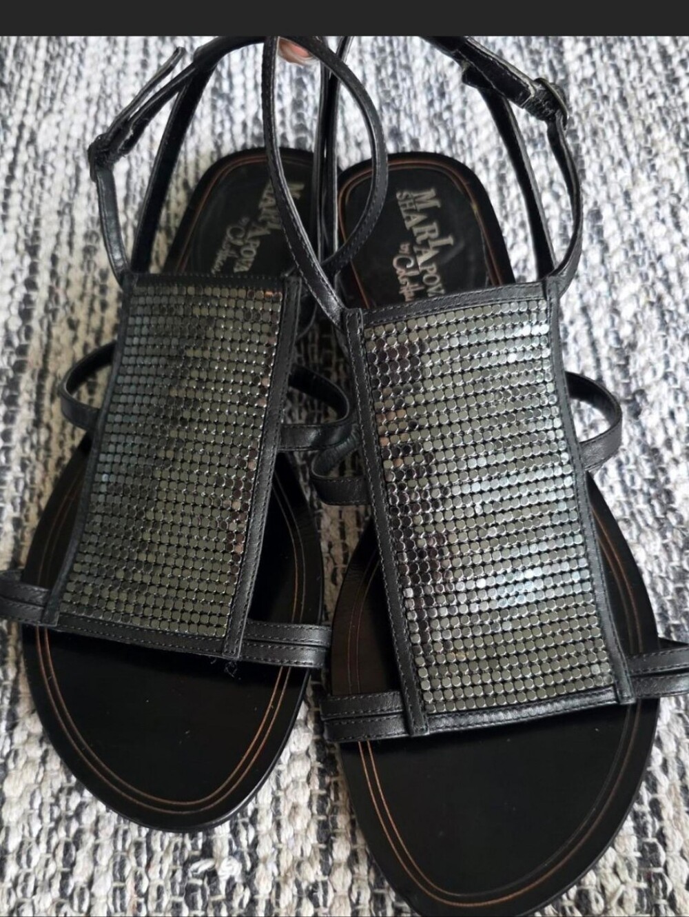 Cole Haan Maria Sharapova Nike Air Leather Chainmail Strappy Sandals Black 9B - Picture 2 of 13